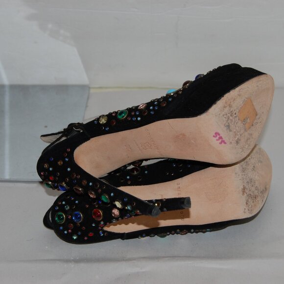 38.5/US 8.5❤️ Brian Atwood Suede Leather High Heels Platform Sandals Pumps ITALY - Picture 10 of 12